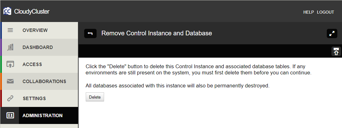 Remove Control Instance and Database