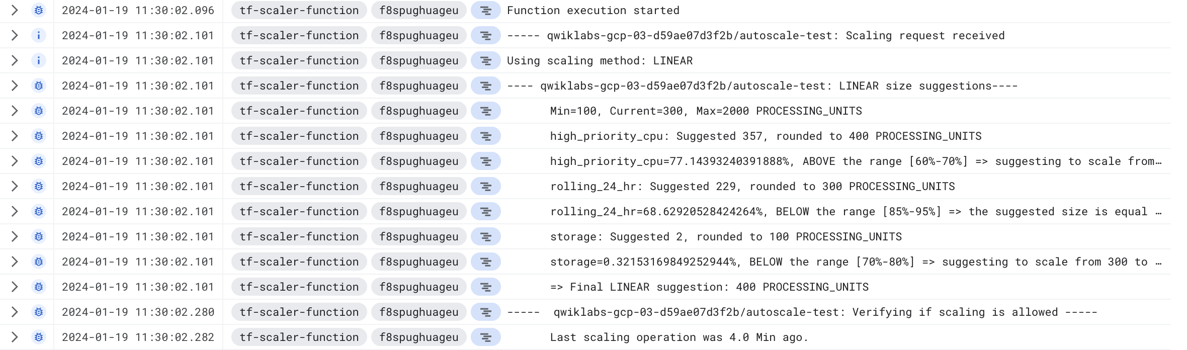 scaler function logs