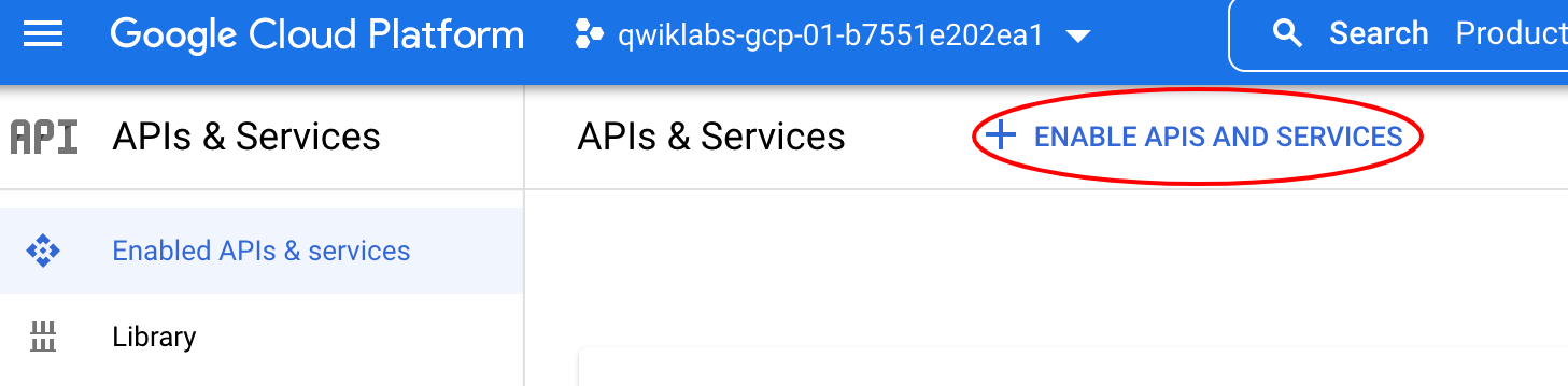 The Enable APIs and services button highlighted on the APIs and Services page.