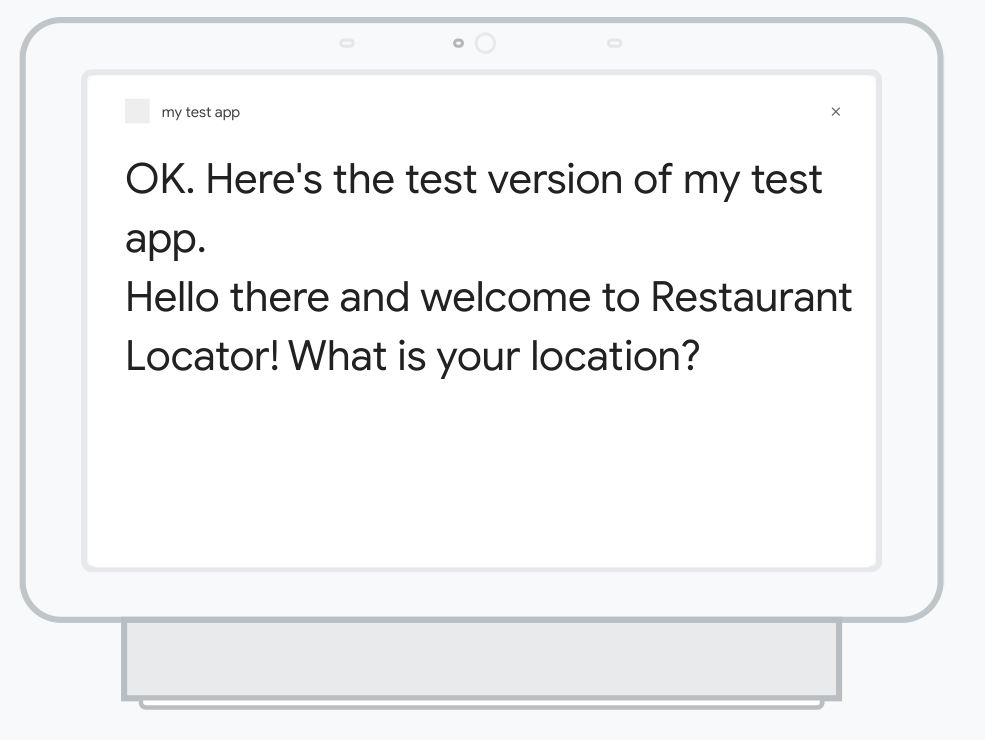 Actions simulator with welcome message and location request