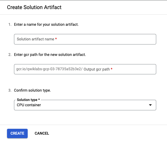 The Create Solution Artifact dialog box