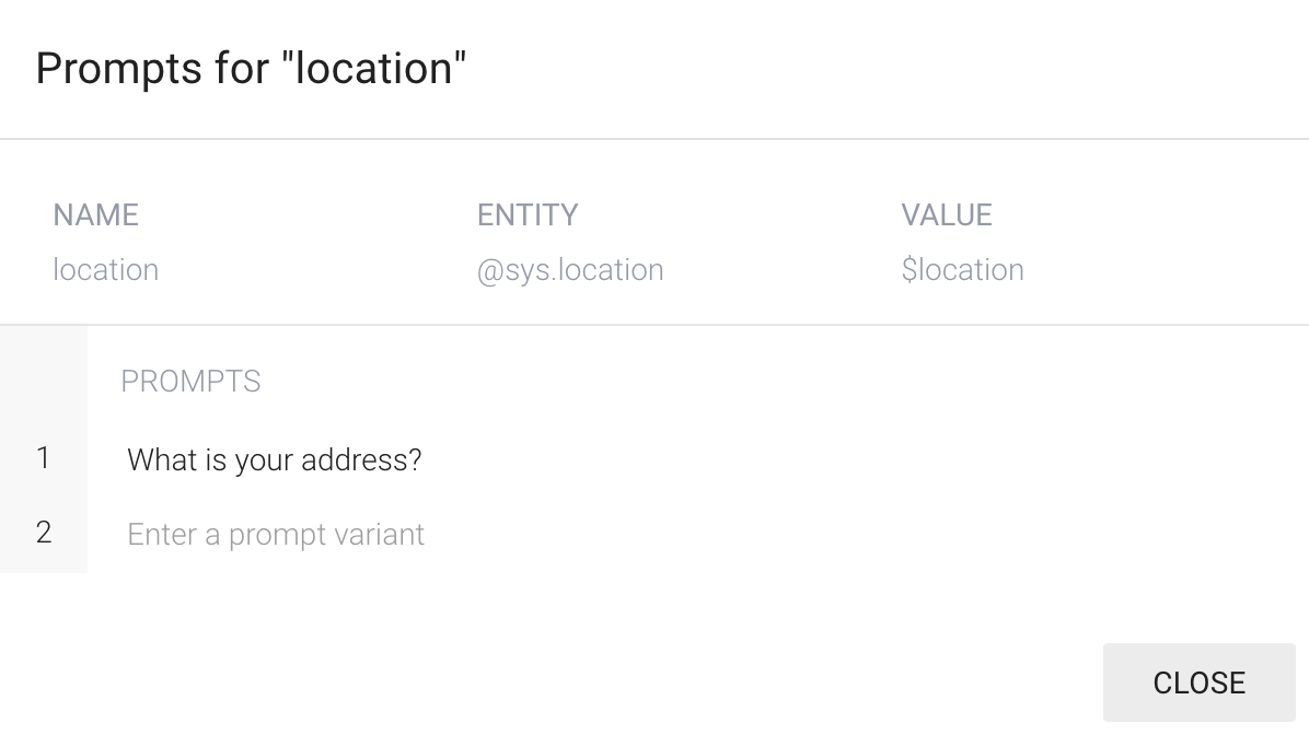 Prompts for "location" page displaying prompt for address