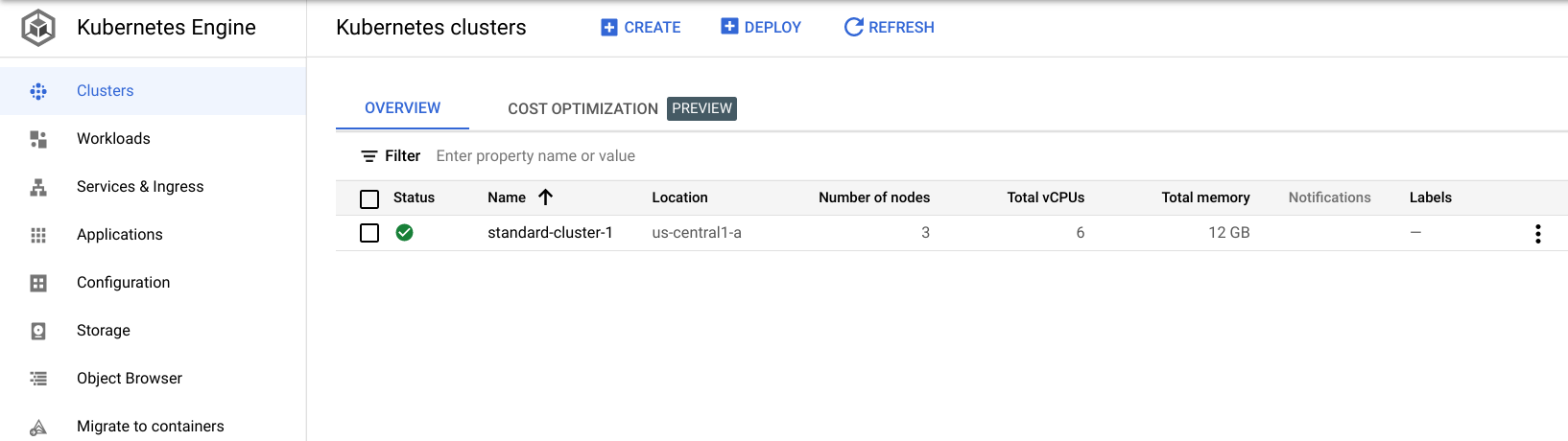 Clusters page