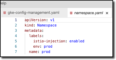 Configuration de l'espace de noms Prod