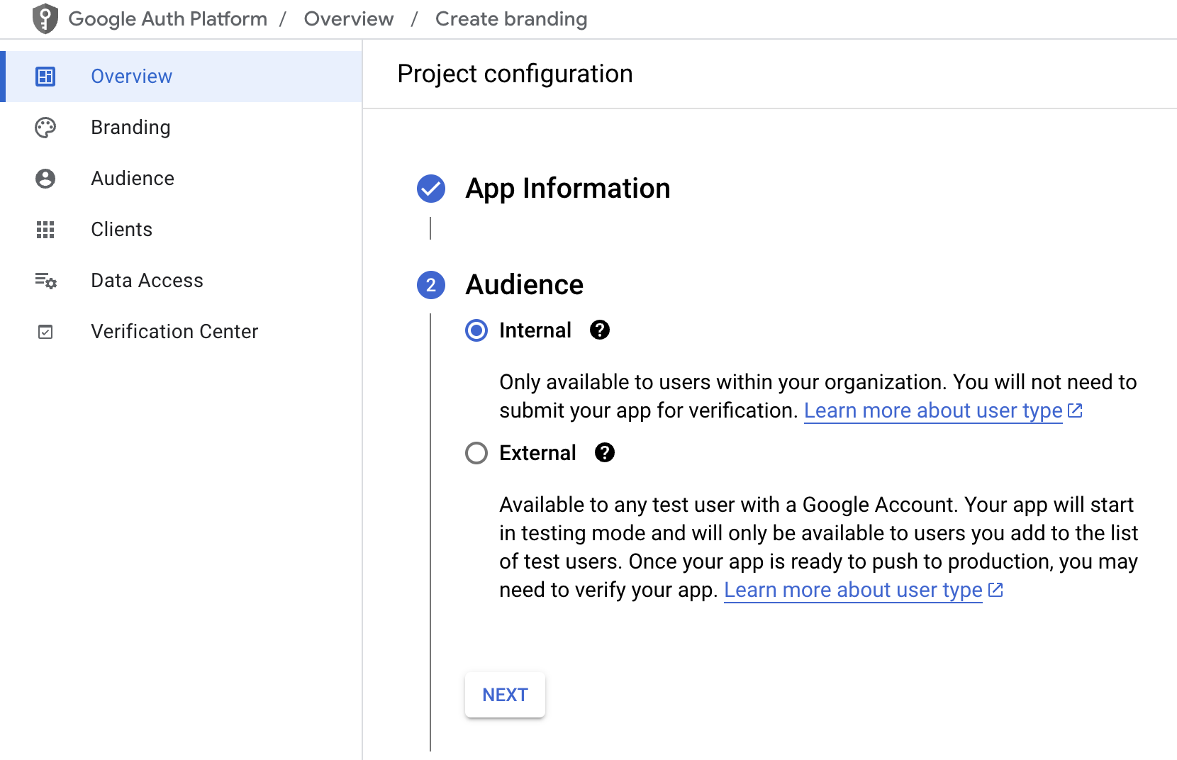 OAuth consent screen app information