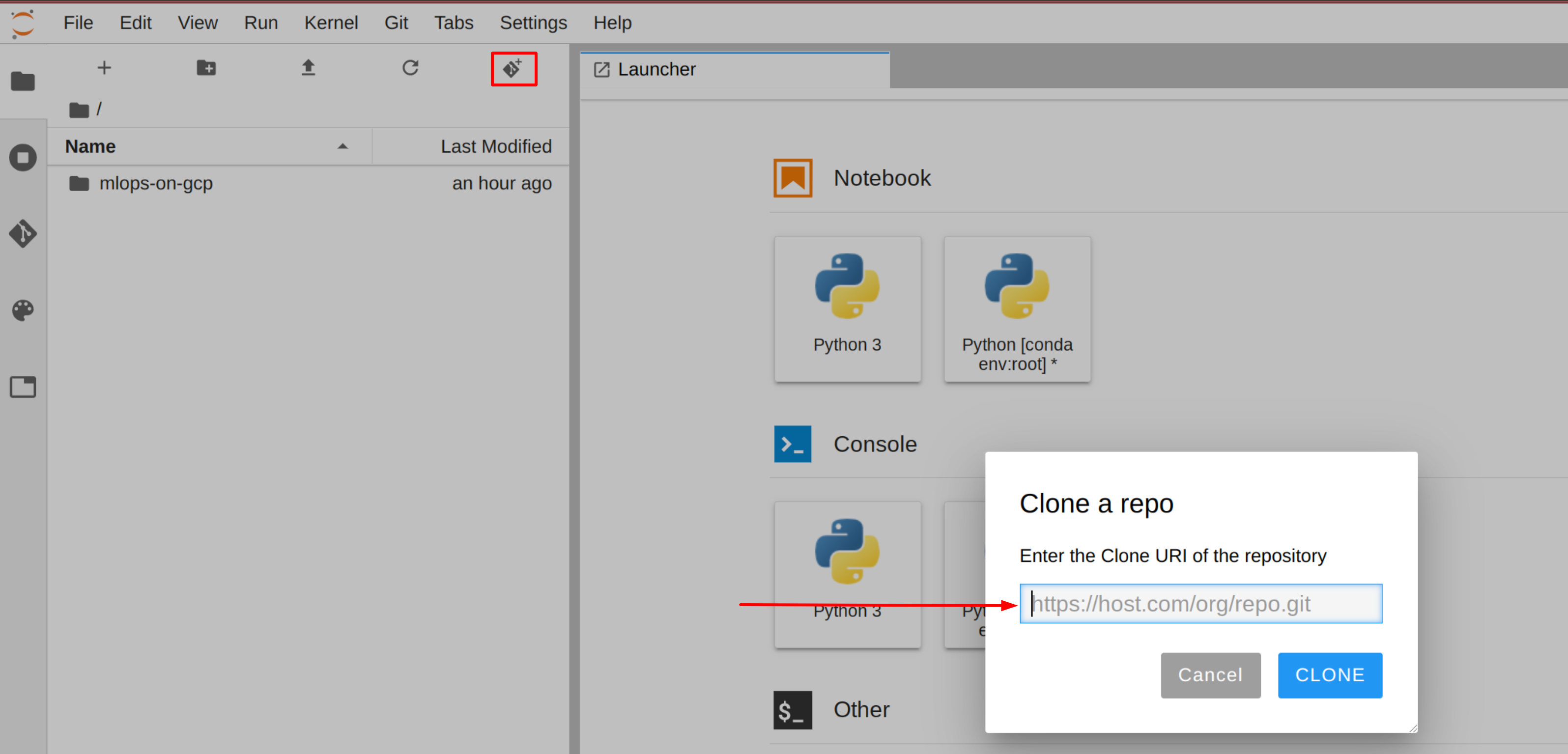 Caixa de diálogo &quot;Clonar repositório&quot;