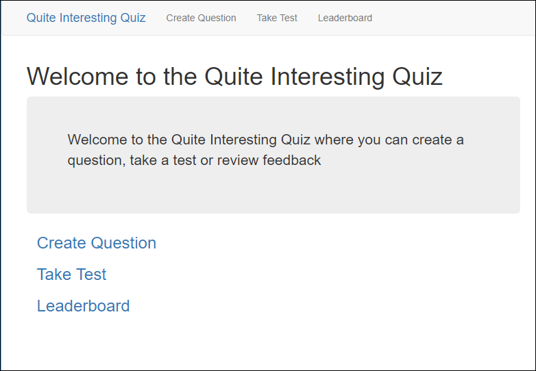 Quite Interesting Quiz welcome page