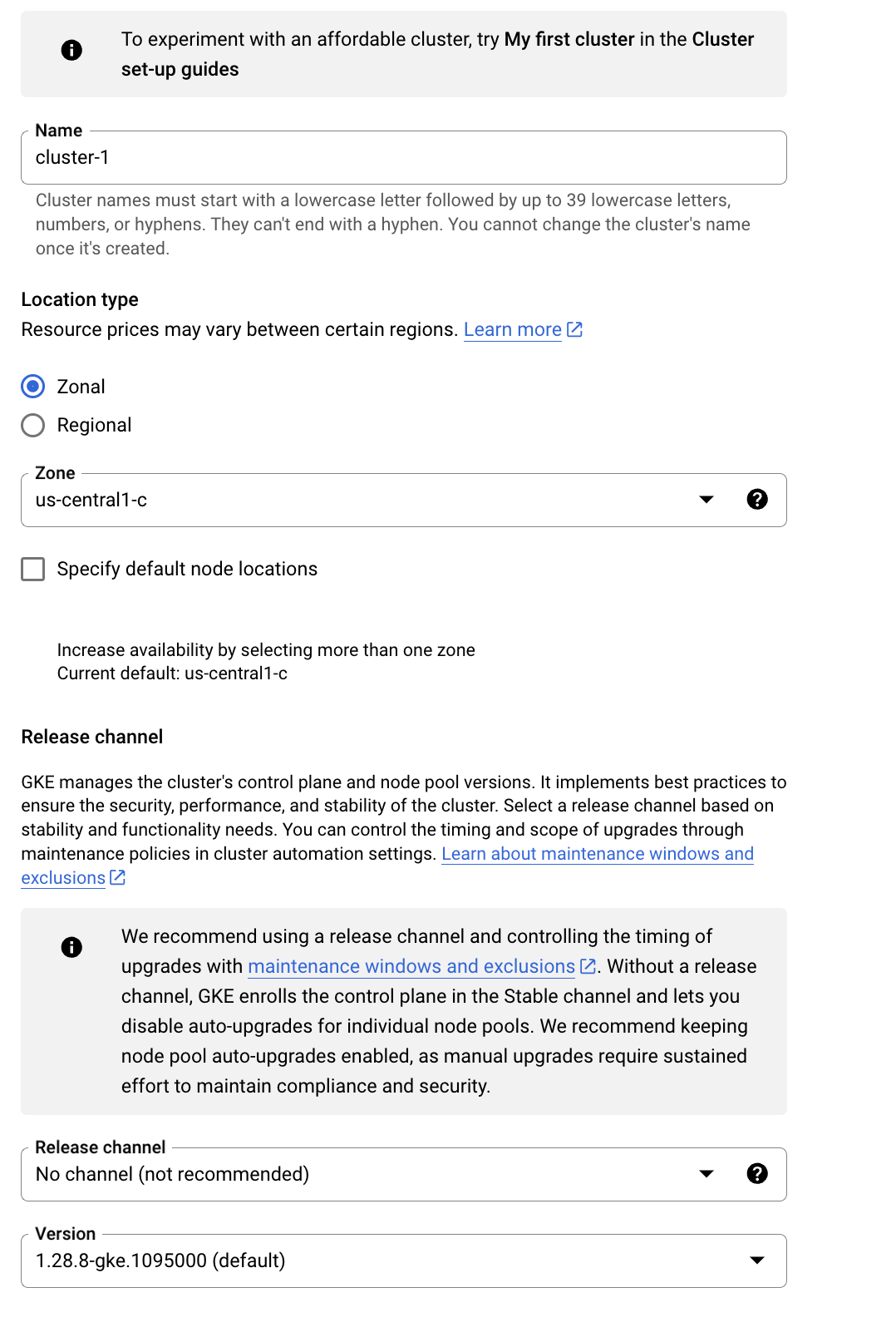 The configuration page displaying the aforementioned updates