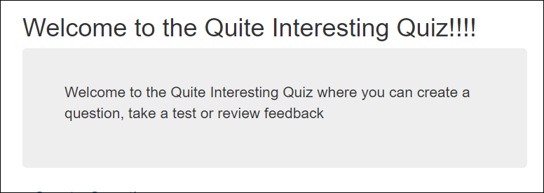 Quiz application welcome message