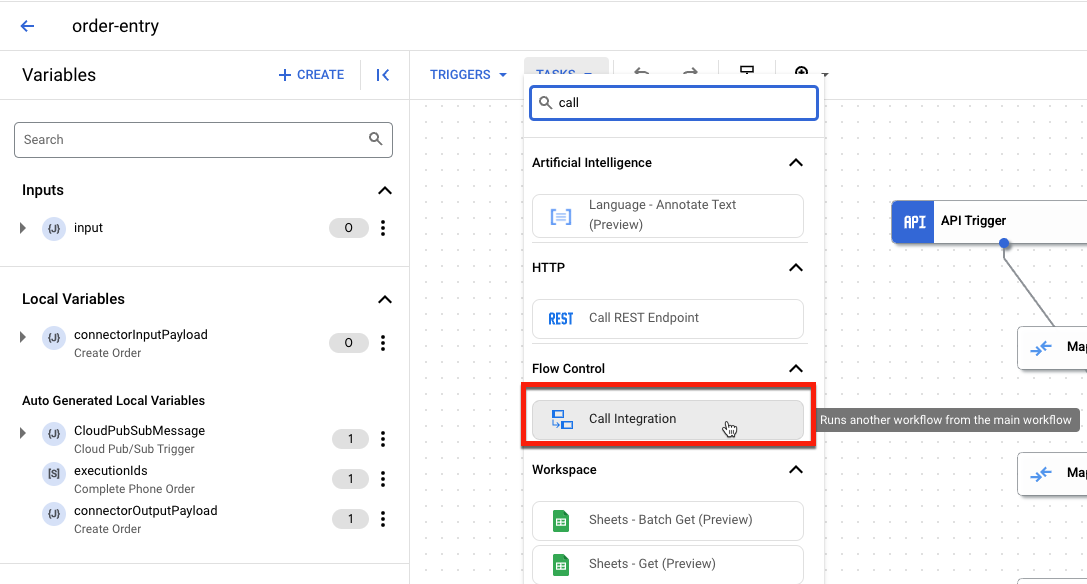 call in the search field Call Integration found in Flow Control