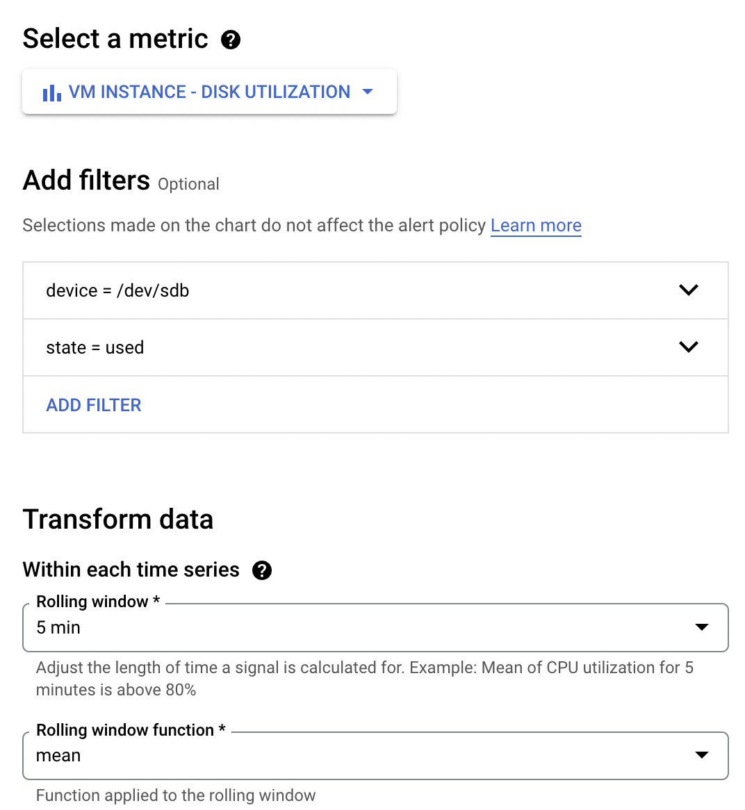 The Create Policy page, which includes the aforementioned fields.