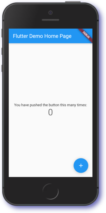 A mobile with the Flutter Demo Home Page displayed.
