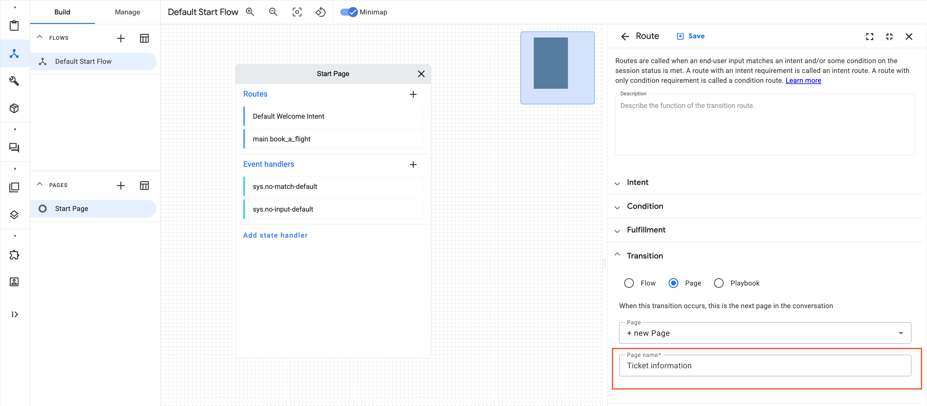Highlighted Page name field populated with Ticket information