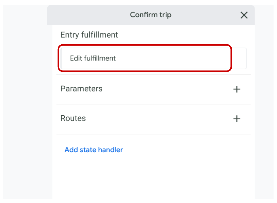 Confirm trip window with Edit fulfillment field highlighted