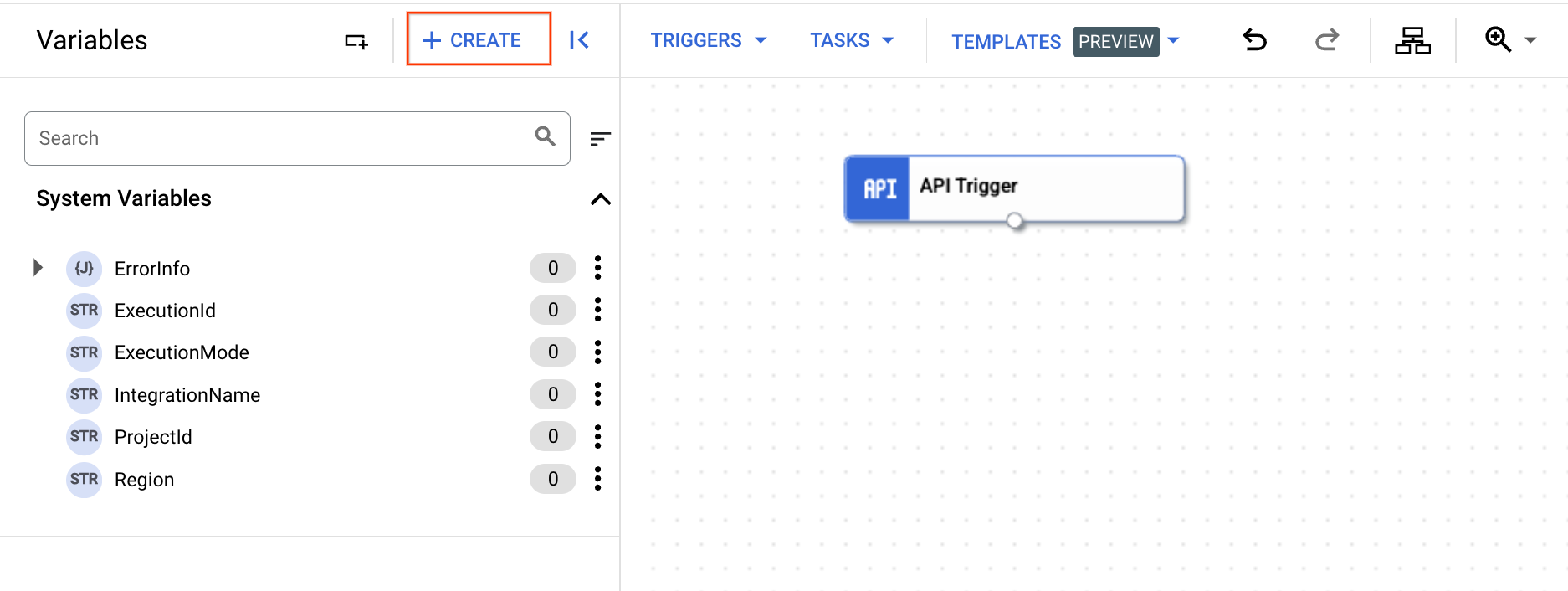 Create button selected to create a new variable