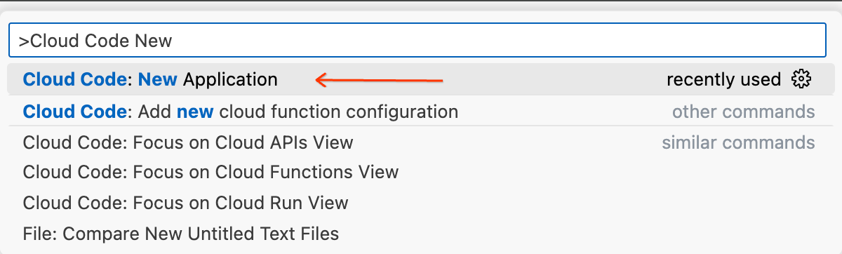 New Application option is highlighted