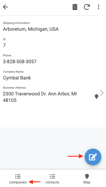 The company, Cymbal Bank, and their information, as well as the pencil icon highlighted in the live app preview