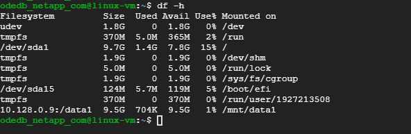 The df -h command output