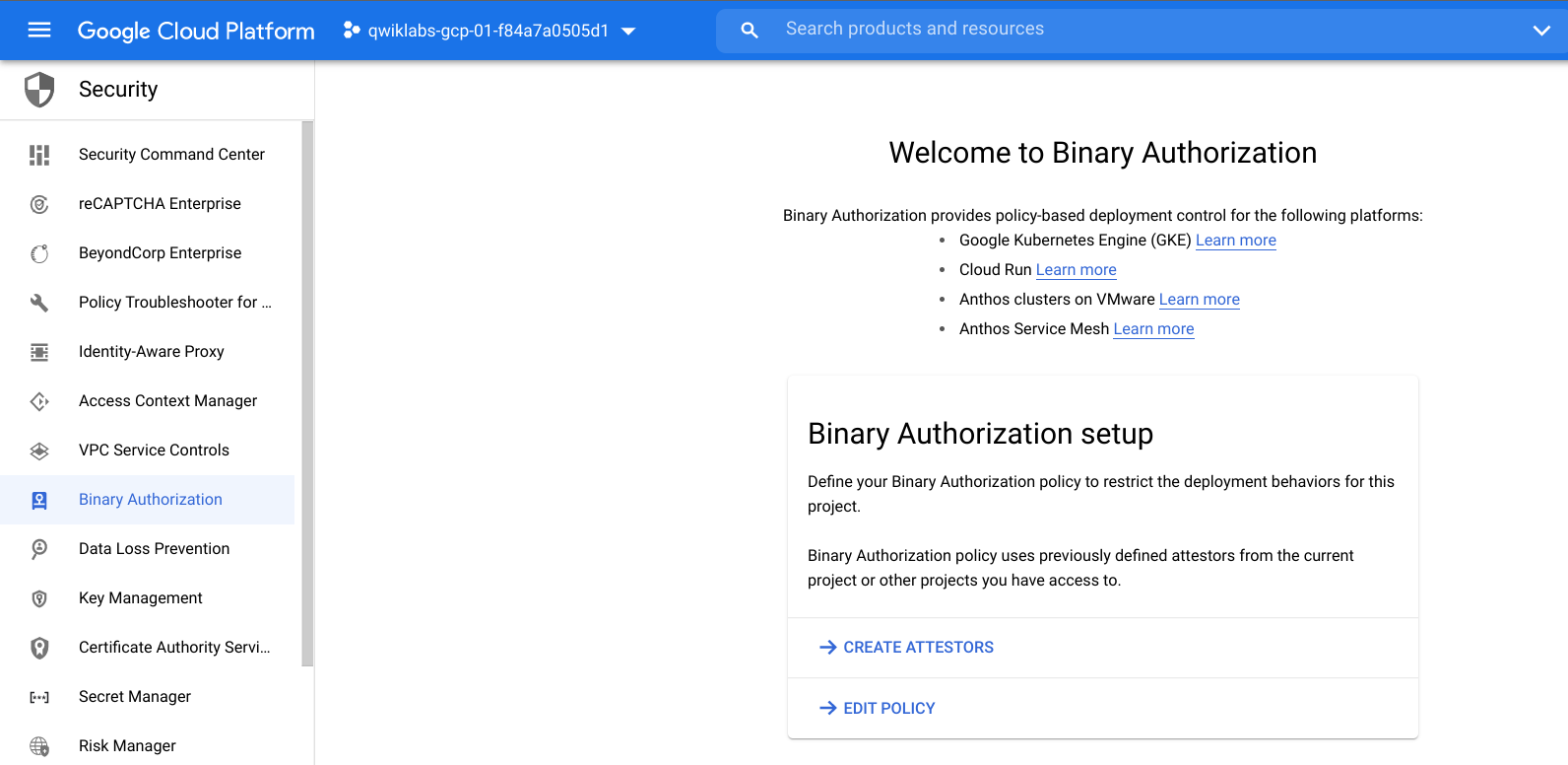 Binary Authorization へようこそページ