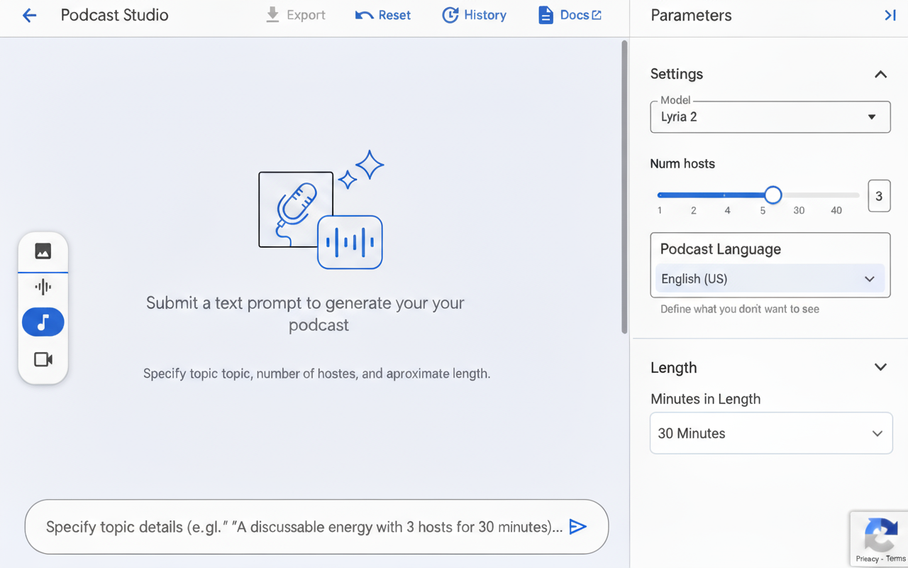 Example output showing a Podcast Studio UI