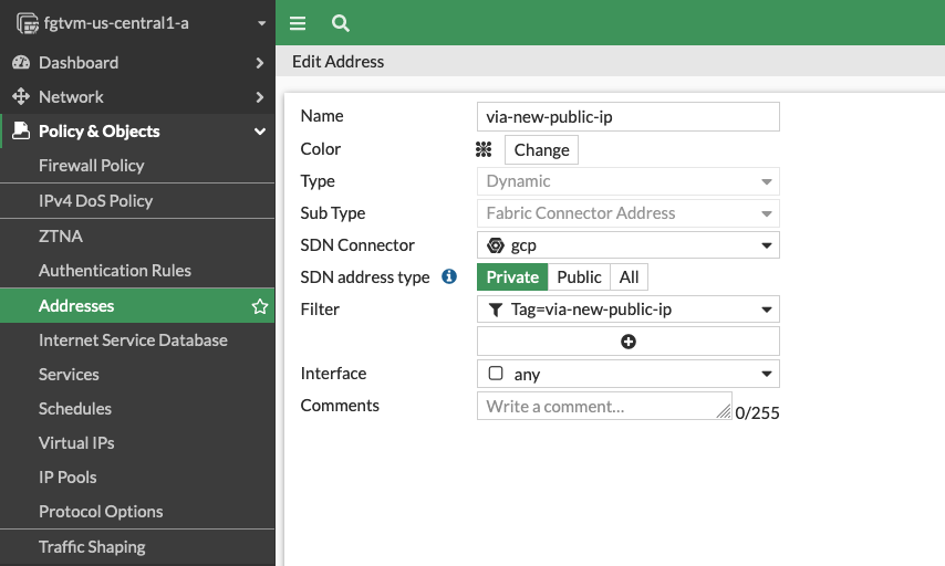 Dynamic address configuration in FortiGate