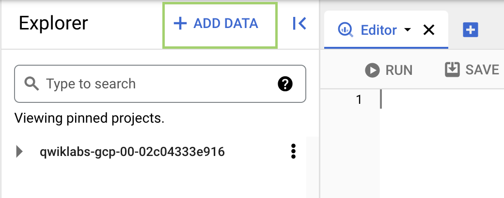 BigQuery Explorer page with green rectangle around the +Add Data button
