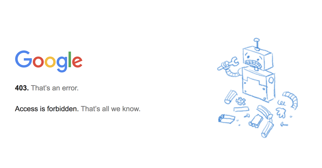 The Google 403 error displayed.