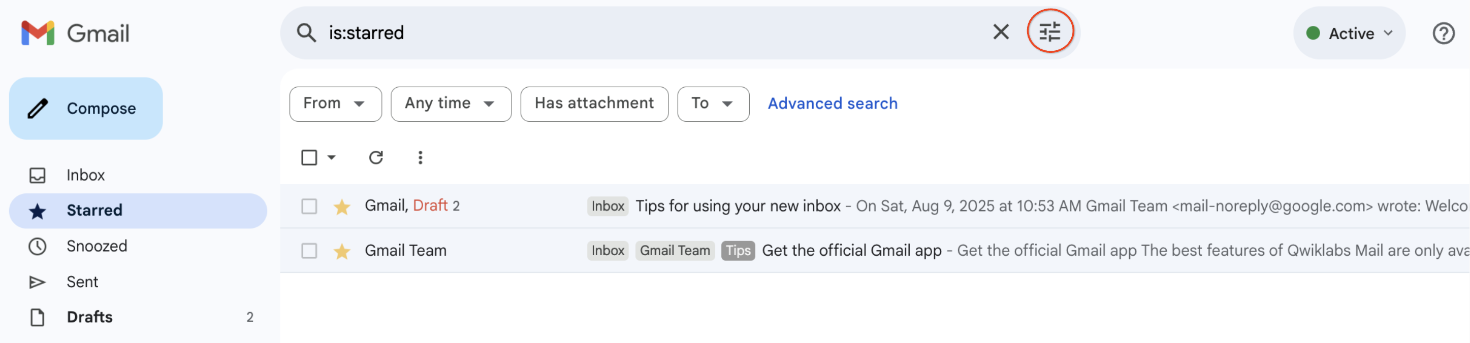 The Show search options location