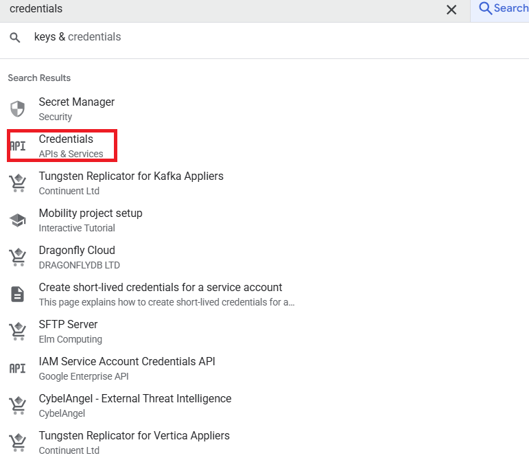 Página de credenciais