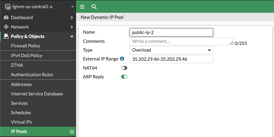IP Pool configuration in FortiGate