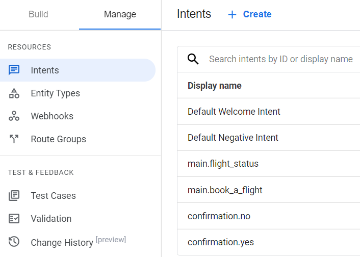 The Intents page