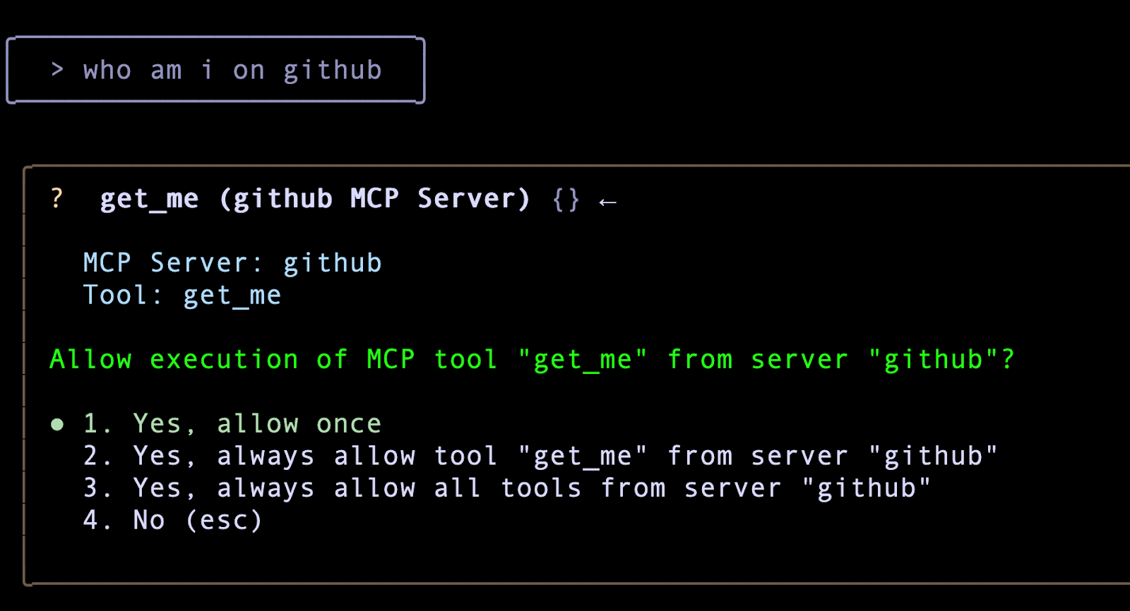 Who am I on github command invoked