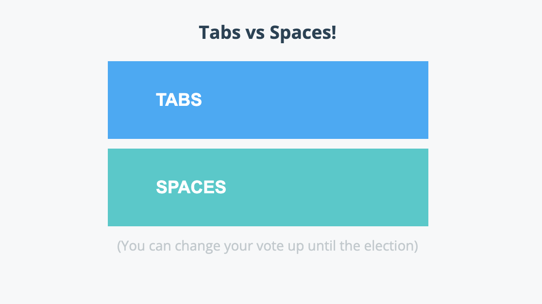 Voting app displays two options: tabs or spaces