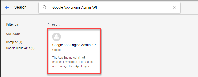 Résultat &quot;API Google App Engine Admin&quot; encadré