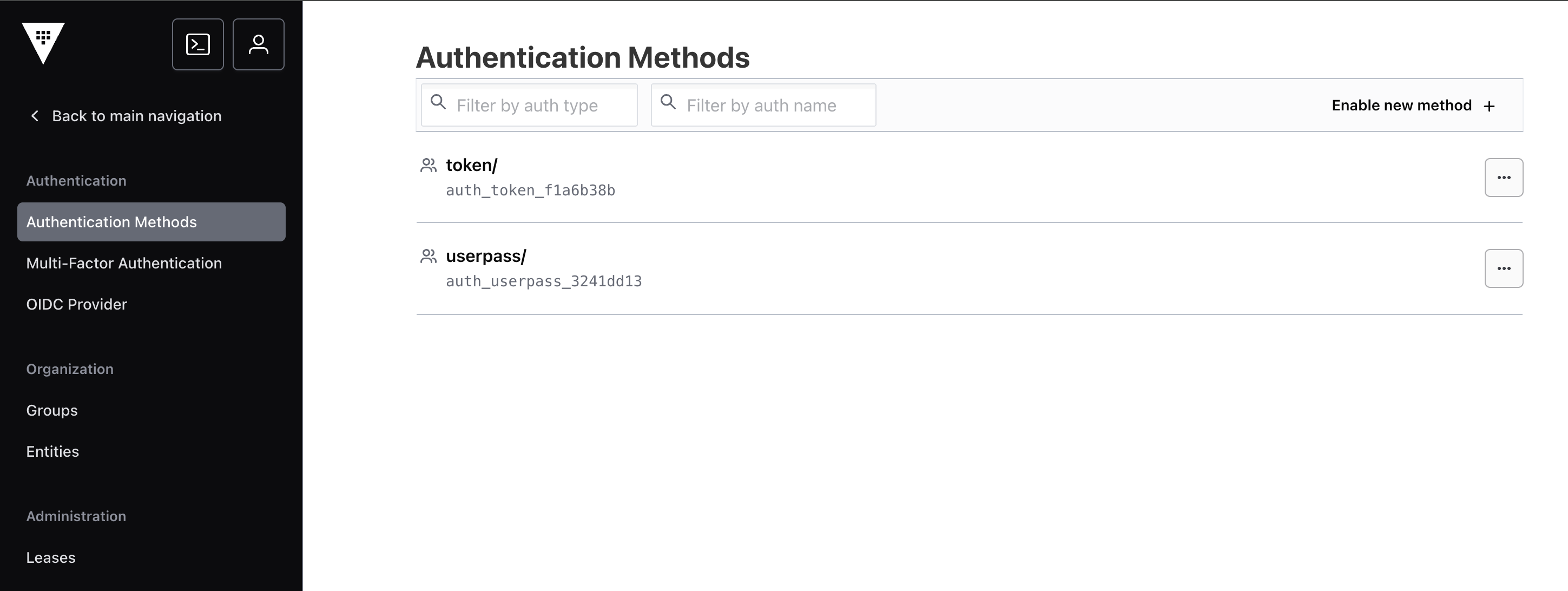 Authentication Methods page.