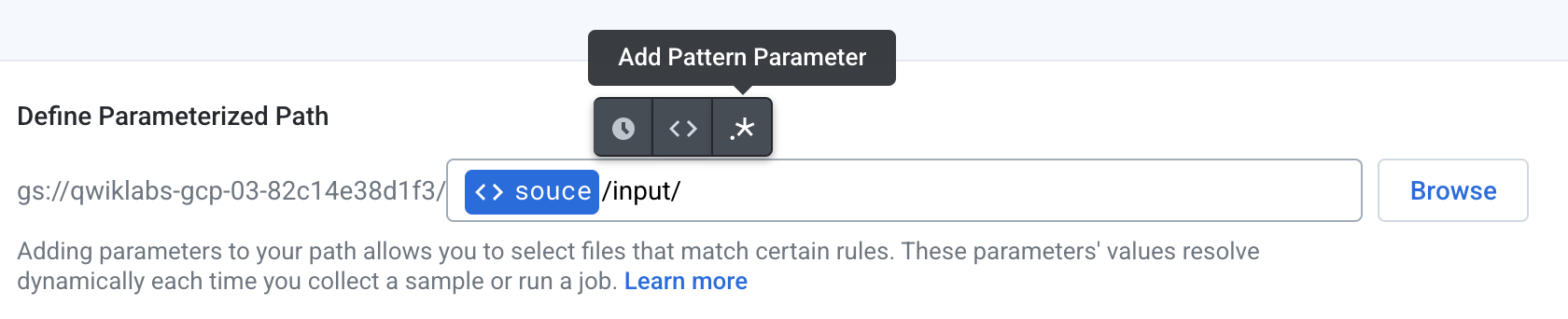 Add Pattern Parameter icon highlighted